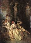 Jean-antoine Watteau Famous Paintings - Harlequin and Columbine